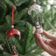 Figurina pentru Brad de Craciun, Model Ren in Balon cu Aer Cald, Ornament pentru Brad, din Metal, 11 x 5.5 x 5.5 cm, Rosu inchis