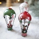 Figurina pentru Brad de Craciun, Model Ren in Balon cu Aer Cald, Ornament pentru Brad, din Metal, 11 x 5.5 x 5.5 cm, Rosu inchis