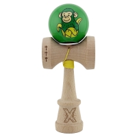 Kendama X Originala, Profesionala, Green Monkey, Super Sticky cu Cupe Mari King Size V3, Rulment Metalic si Gaura in Baza, din L
