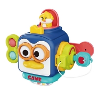 Jucarie interactiva Montessori, Jucarie pentru Bebelusi, Model Pinguin Ocupat, din Plastic rezistent, Varsta 18+ luni, 13 x 11 x