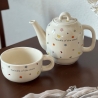 Set de Ceai, Ceainic cu Ceasca pentru Uz Casnic, Stele cu Luna, Set de Ceai pentru Copii, Adulti, 18 x 17 x 13 cm, Alb Crem