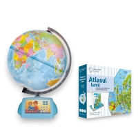 Pachet : Glob interactiv in Limba Romana - versiune noua, Creion Raspundel si carte Atlasul lumii