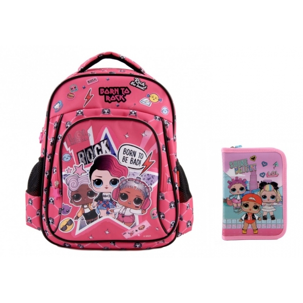Set Ghiozdan mediu 14" LOL + Penar 1 fermoare Lol Surprise
