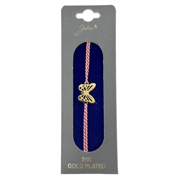 Bratara Placata cu Aur 24k, Snur Rosu/Alb, Model Fluture