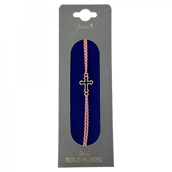 Bratara Placata cu Aur 24k, Snur Rosu/Alb, Model 10, Cruce
