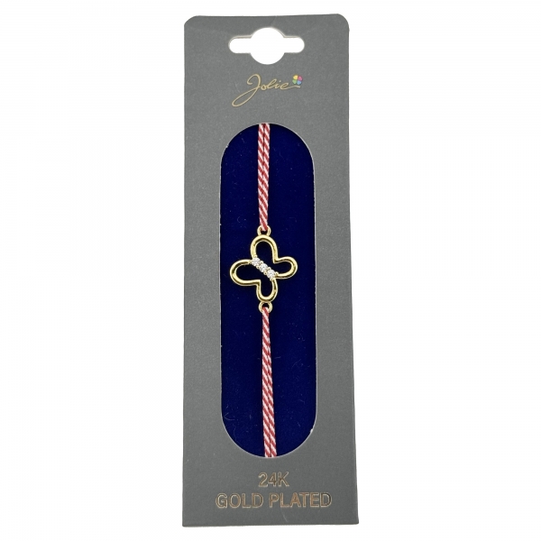 Bratara Placata cu Aur 24k, Snur Rosu/Alb, Model 11, Fluture
