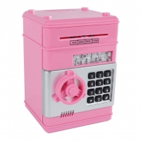 Jucărie educativă, Seif pușculiță cu cod secret cu sunete și lumini, 19,5 cm, Pentru copii, Roz