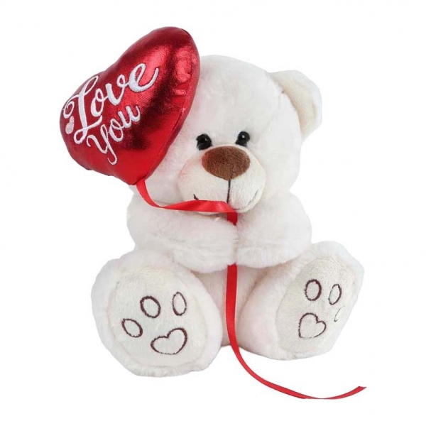 Ursuleț pluș cu balon inimă, Take Me Home, Pentru copii, 20 cm, Alb