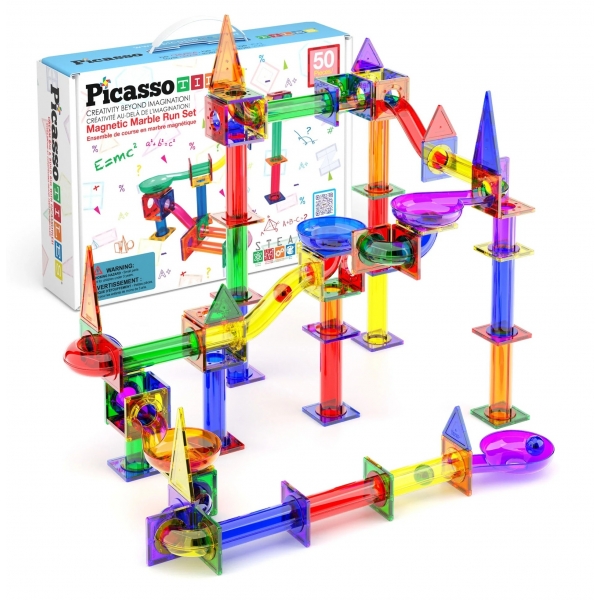 Set magnetic de construit, Circuit pentru bile, 50 piese, Pentru copii, Multicolor
