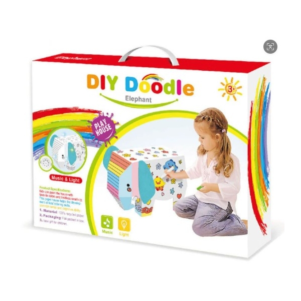 Jucarie Creativa pentru Copii, Model Elefant 3D, Set de Asamblat si Colorat din Carton, Puzzle 3D Educativ, 34 x 14 x 23 cm, 3+ 