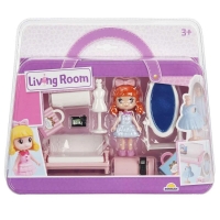 Set de joaca cu papusa si accesorii, Sunman, Living room, Pentru copii, Mov