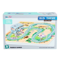Joc interactiv si puzzle 2 In 1, Autobuz scolar, Pentru copii, Multicolor