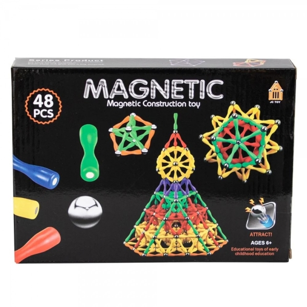 Joc de constructie, Magnetic, 48 Piese, Pentru copii, Multicolor