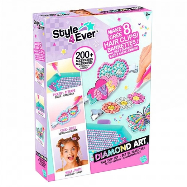 Set de creat 8 agrafe de par, Style 4 Ever, Diamond Art, Pentru copii, Multicolor