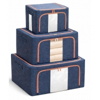 Set 3 Cutii Depozitare Textile cu Fermoar și Fereastră, Dimensiuni Diferite 100L / 66L / 24L , Organizare Haine, Pături, Lenjeri