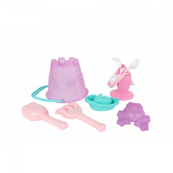 Set găletușă nisip, Castel transparent, 6 piese cu lopățică, sită și forme pentru nisip, Pentru copii, Multicolor