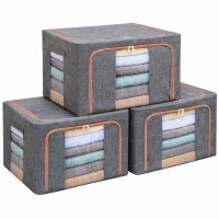 Set 3 Cutii Depozitare Textile cu Fermoar și Fereastra, 100L , Gri, Organizare Haine, Pături, Lenjerii