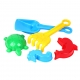 Set creativ jucării pentru nisip, Model 3, Lopată, greblă și 3 forme pentru nisip, Pentru copii, Multicolor