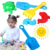 Set creativ jucării pentru nisip, Model 3, Lopată, greblă și 3 forme pentru nisip, Pentru copii, Multicolor
