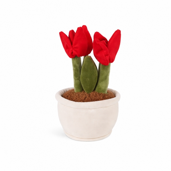 Jucărie interactivă de pluș, Ghiveci cu lalele, 27 cm, Pentru copii, Rosu