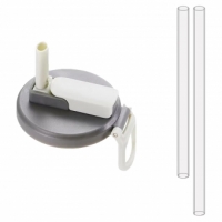Capac Anti Varsare pentru Doze, Model cu Pai Transparent, Reutilizabil, din Plastic, cu Maner Transportabil, 5.4 cm, Gri