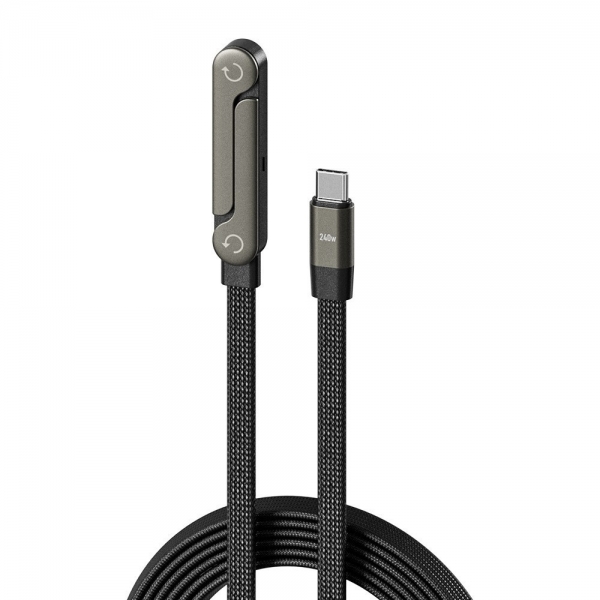 Cablu Incarcare, USB Type C, Gaming, Conector, Unghi 90 Grade, Suport Telefon, 240W, 1.5 m, Negru