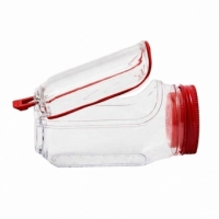 Container Caserola pentru Salata,, Borcan pentru Salata, din PP, Gradat in ml, 1L, 19 x 10 x 10 cm, Capac Rosu, Transparenta