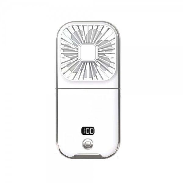 Ventilator Portabil, 3 in 1, de Mana, de Gat, de Birou, 16.7 x 8 x 1.9 cm, 3 Trepte de Viteza, Incarcare USB, Pliabil, Afisaj Digital, Suport Telefon, Alb