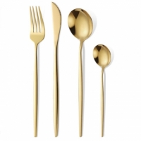Tacamuri Portugheze, Set din 24 de Piese din Otel Inoxidabil, 6 Cutie, 6 Furculite, 6 Linguri de Masa, 6 Linguri pentru Ceai, Auriu
