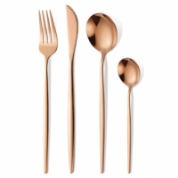 Tacamuri Portugheze, Set din 24 de Piese din Otel Inoxidabil, 6 Cutie, 6 Furculite, 6 Linguri de Masa, 6 Linguri pentru Ceai, Gold