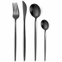 Tacamuri Portugheze, Set din 24 de Piese din Otel Inoxidabil, 6 Cutie, 6 Furculite, 6 Linguri de Masa, 6 Linguri pentru Ceai, Negru Cosmic