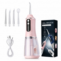 Irigator Bucal Electric,  Portabil, Dus Bucal pentru Curatare, Indepartare Tartru, 4 Capete, 25 x 8 x 8 cm, Roz