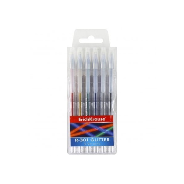 Set 6 pixuri cu gel glitter, Erich Krause, Scriere fină, Pentru copii, Multicolor