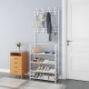 Organizator haine și pantofi, Cuier cu 8 cârlige și 4 polițe, 155x60x26 cm, Alb