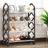 Raft pentru pantofi cu 4 niveluri, Organizator încălțăminte compact, 42x18.5x58 cm, Negru/Argintiu