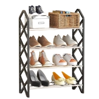 Raft pentru pantofi cu 4 niveluri, Organizator încălțăminte compact, 42x18.5x58 cm, Negru/Argintiu