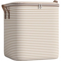 Cutie de Depozitare cu Fermoar, Pliabila, Maner Ranforsat, Fermoar Rezistent, pentru Haine, Paturi, Plapumi, Perne, Lenjerii de Pat, Jucarii, 56x45x56 cm, 140 Litri, in Dungi, Bej