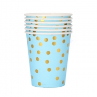 Set 10 pahare de carton, model buline aurii, 250ml, albastru