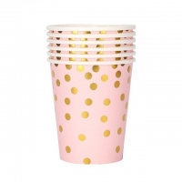 Set 10 pahare de carton, model buline aurii, 250ml, roz