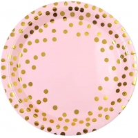 Set 10 farfurii, diametru 18 cm, roz/auriu
