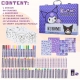 Set creativ de desen, Model Kuromi, Trusă colorat cu carioci, Creioane, Acuarele și accesorii, Pentru copii, Mov