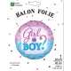Balon din Folie Metalizata, Figurina Rotunda, Model Girl or Boy, Tema Gender Reveal, 45 cm, Ambalaj Individual, Pai Inclus, Umflare cu Aer sau Heliu, Albastru/Roz