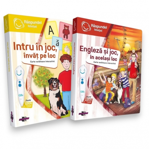 Set 2 cărți interactive Răspundel Istetel, Intru în joc, învăț pe loc și Engleză și joc, în același loc, Pentru copii, 5+ ani