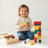 Set de Constructie Castel din Lemn, Blocuri Geometrice Colorate, Jucarie Educationala Montessori pentru Copii, Dezvolta Creativi