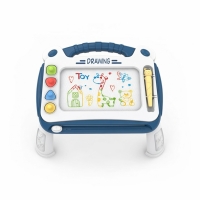 Masuta Tabla Magnetica 2 in 1 Colorata, Masa de Scris cu Tabla Alba Magnetica, Include Forme Magnetice Colorate si Creion, Joaca Educativa si Creativa pentru Copii de la 3 Ani, Cu Picioare, Albastru