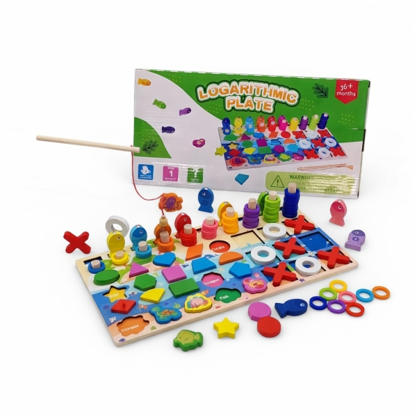 Joc Educativ 4 in 1, Sortator de Forme Geometrice, Joc de Pescuit Magnetic, Puzzle si Activitati Montessori, Jucarie Educational