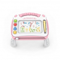 Masuta Tabla Magnetica 2 in 1 Colorata, Masa de Scris cu Tabla Alba Magnetica, Include Forme Magnetice Colorate si Creion, Joaca Educativa si Creativa pentru Copii de la 3 Ani, Cu Picioare, Roz