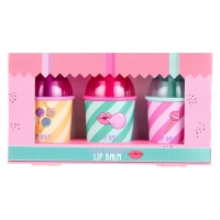 Set Balsam de Buze Candy in Cup, Balsamuri de Buze in Forma de Pahare cu Arome Bubblegum si Watermelon, Set 3 Bucati pentru Copi