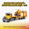 Camion Transportor cu Elicopter de Salvare, Jucărie Interactivă 2 în 1 pentru Copii, Camion cu Platformă și Elicopter Detasabil,
