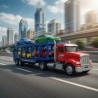 Trailer cu Frictiune, Lumini și Sunete + 4 Mașinuțe Incluse, Jucărie Interactivă Camion Remorcă pentru Copii, Vehicul de Transpo